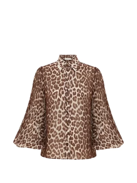 Gulerat cămașă Zimmermann cu imagine cu model leopard maro