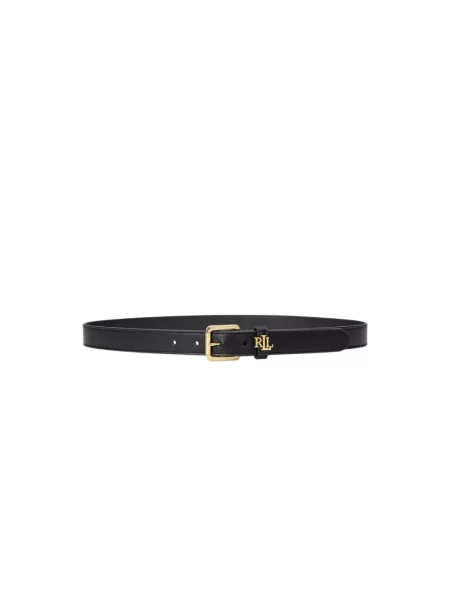 Pasek ze skóry bydlęcej z aplikacją z logo Lauren Ralph Lauren czarny
