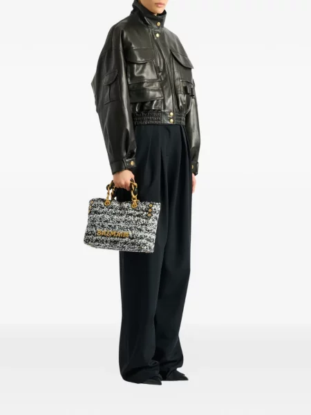 Geantă shopper Balmain din tweed negru