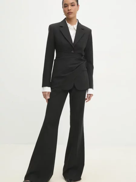 Answear Lab marynarka taliowana z chustą jednorzędowa gładka czarny