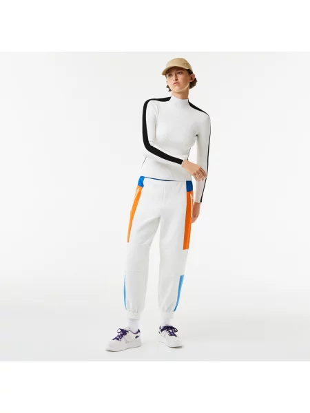 Lacoste Sweter Bezszwowy Z Kontrastowymi Paskami biały