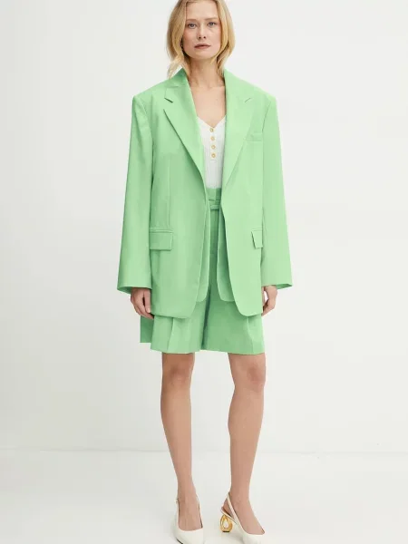 Вовняні шорти BOSS однотонні висока посадка зелений