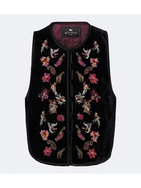 Vestă Etro de catifea cu mărgele negru