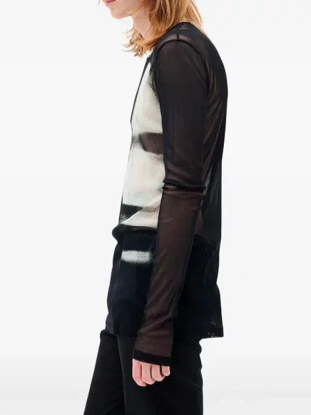 Тениска Ann Demeulemeester с принт от тюл черно