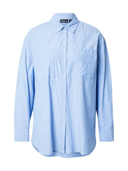 PIECES Bluză PCMELIA albastru deschis alb