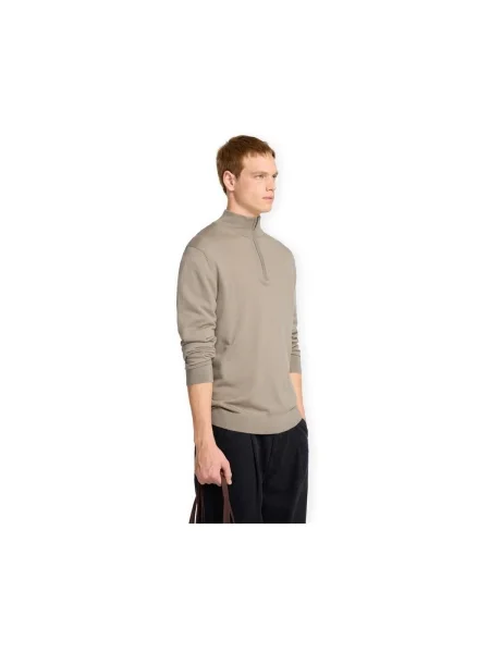 Pulover Selected Homme tricotate de jumătate de fermoar bej