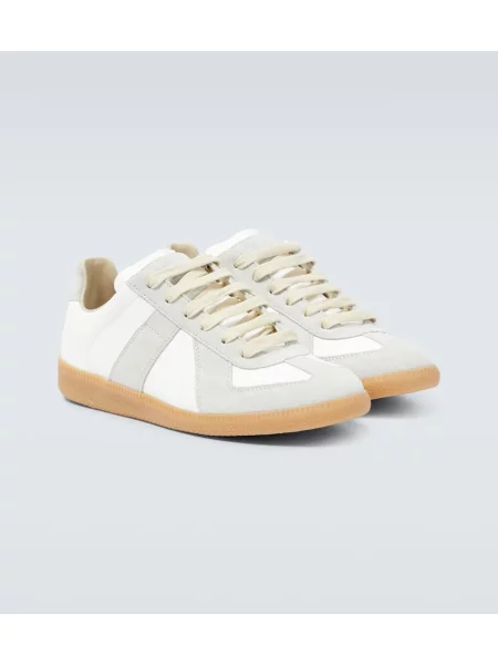 Sneakerși Maison Margiela din piele de căprioară alb