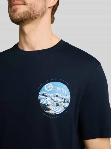 T-shirt o kroju regular fit z czystej bawełny Tom Tailor granatowa