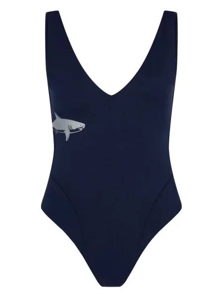 Costum de baie Let's Swim cu imagine cu decolteu în V albastru