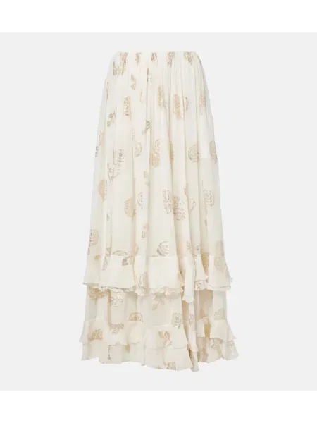 Maksi spódnica maxi Chloe w kwiatki żakardowa biała