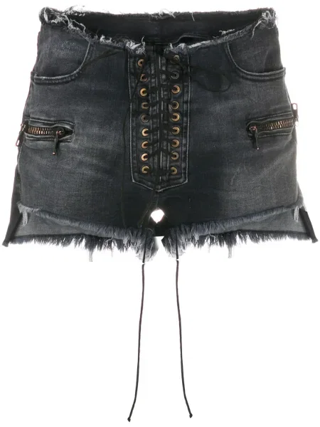 Szorty jeansowe Unravel Project sznurowane koronkowe czarne