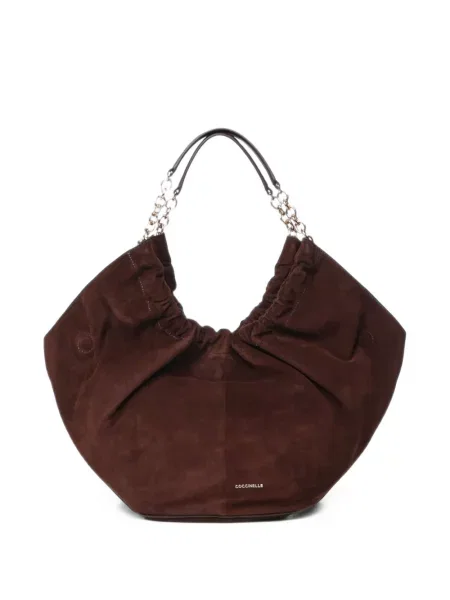 Τσάντα shopper Coccinelle σουέτ με αυτόγραφο καφέ