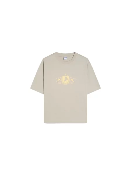 Bershka Tricou HERALDIC galben deschis / taupe gri