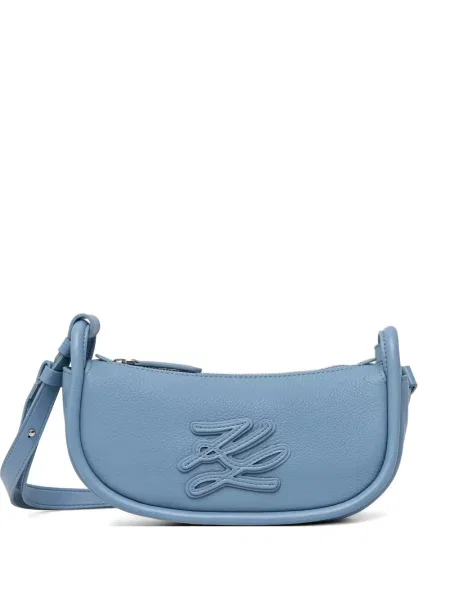 Geanta crossbody Karl Lagerfeld din piele cu autograf albastru