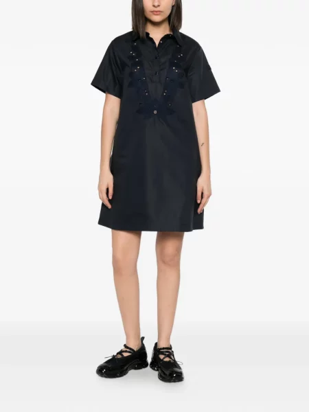 Rochie mini Moncler cu broderie în linie A albastru