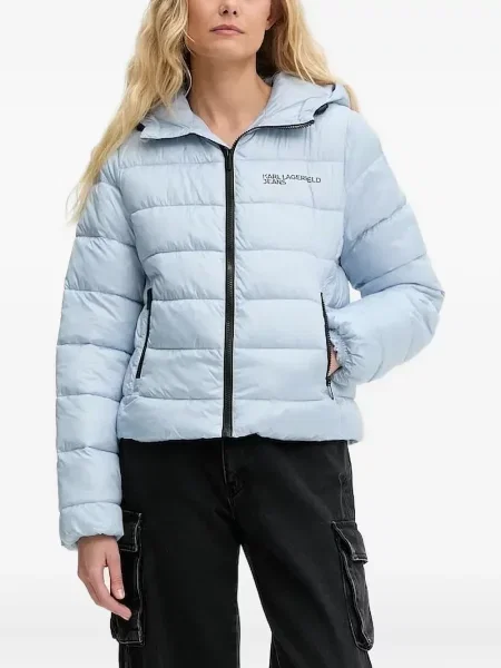 Kurtka jeansowa Karl Lagerfeld Jeans z kapturem niebieska