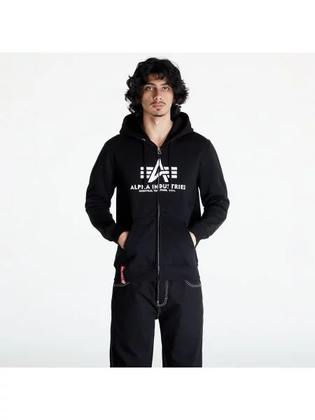 Alpha Industries Basic Zip Hoodie Black λευκό