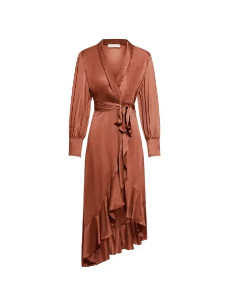 Rochie midi Zimmermann de mătase cu volane plic portocaliu