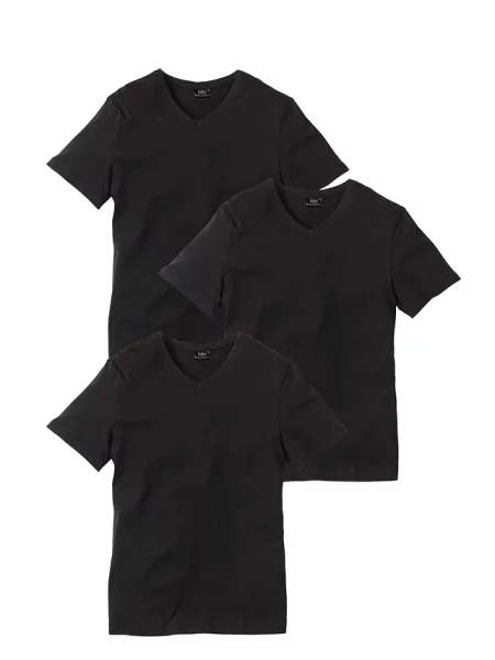 T-shirt z dekoltem w serek 3 szt. czarna