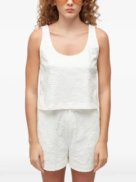 Top Osklen w kwiatki żakardowy biały