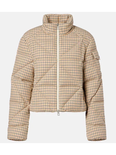 Pikowana kurtka puchowa Moncler w kratkę beżowa