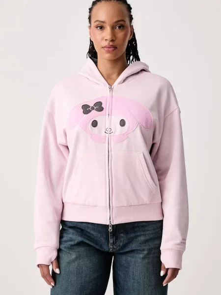 Converse obojstranná mikina dámska s bavlnou x HELLO KITTY ružová