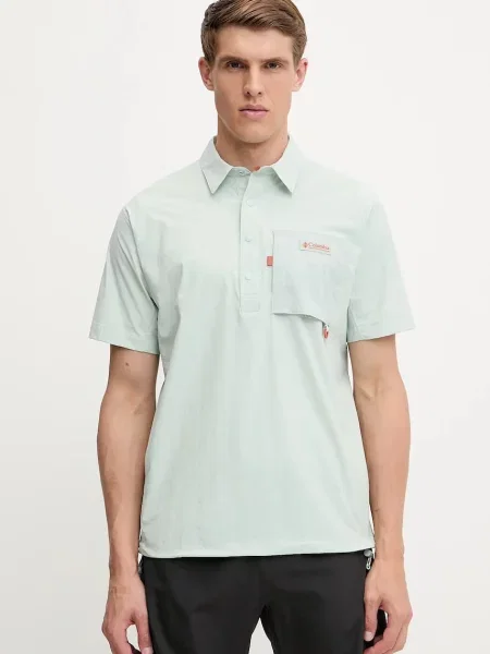 Спортна тениска с яка Columbia Cove Beach тюркоазено с изчистен дизайн