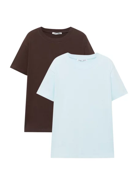 Pull&Bear Majica svetlo / čokolada modra