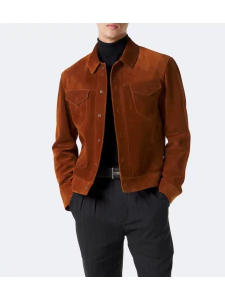 Geacă Tom Ford din piele de căprioară roșu
