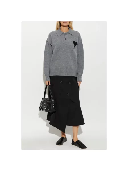 Sweter Ami Paris wełniany z długim rękawem szary
