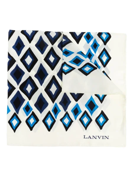 Fular Lanvin de mătase cu imagine cu imprimeu geometric alb