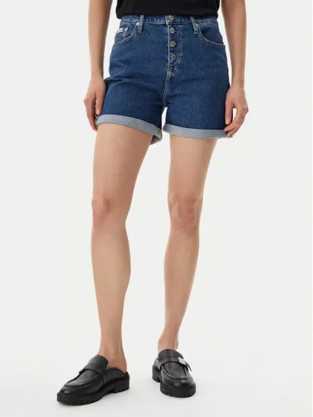 Calvin Klein Jeans Džinsiniai šortai Tamsiai Mom Fit mėlyna