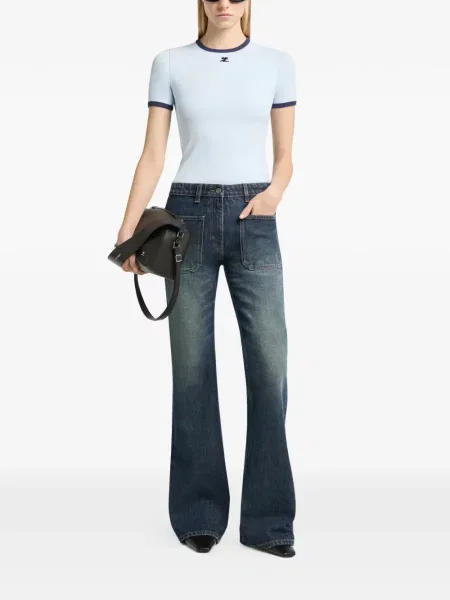 Tricou Courreges cu broderie albastru