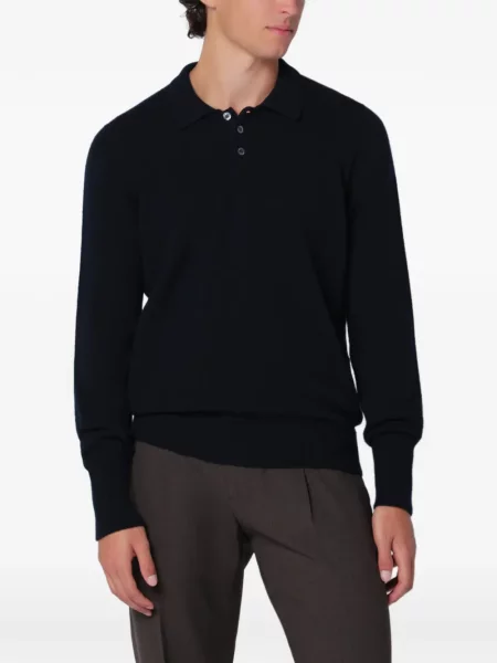 Lung tricou polo Drumohr tricotate albastru