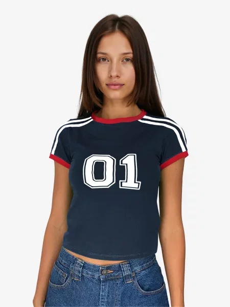 Imily Bela Tricou bleumarin / roșu alb