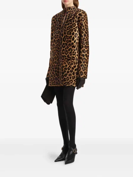 Sukienka mini Khaite z nadrukiem w panterkę garniturowa brązowa