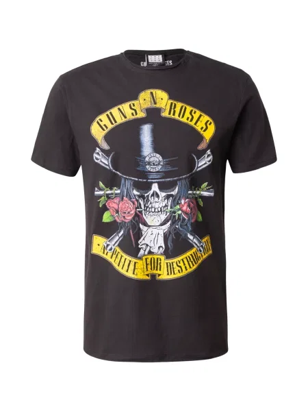 AMPLIFIED Tricou GUNS N ROSES TOP HAT SKULL galben / verde iarbă / negru / murdar alb