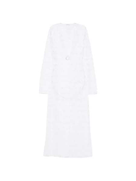Rochie maxi Oseree cu decolteu în V din dantelă alb