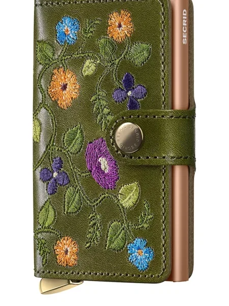 Кожен портфейл Secrid STITCH FLORAL зелено