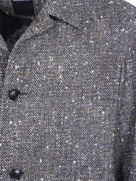 Geacă cămașă Zegna cu model herringbone gri