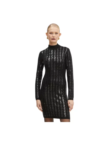 Guess sukienka BAILEY czarny mini prosta brązowa