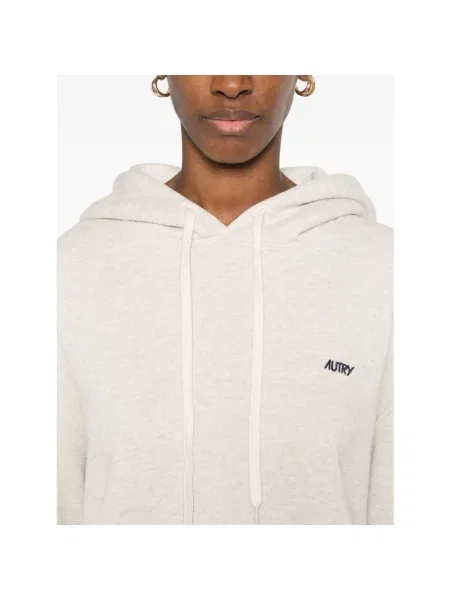 Haftowana bluza z kapturem Autry z kapturem z okrągłym dekoltem szara