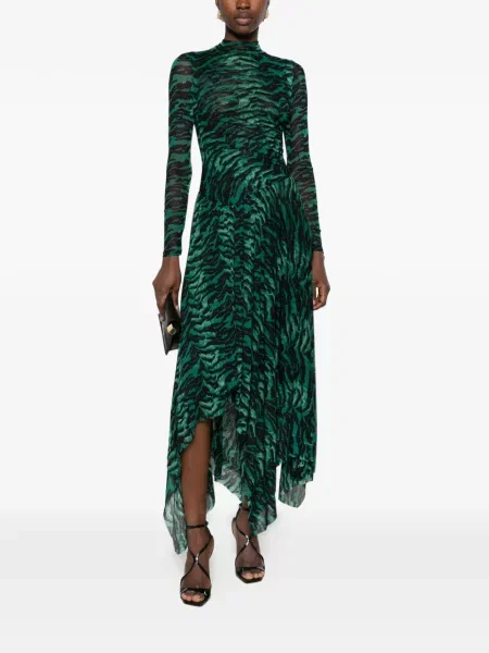 Ασύμμετρη φόρεμα Dvf Diane Von Furstenberg με σχέδιο με ρίγες τίγρη πράσινο