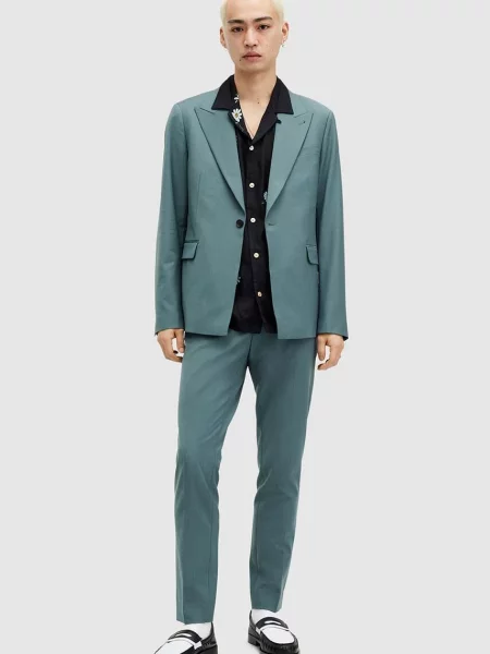 Вълнено сако AllSaints MOAD BLAZER тюркоазено
