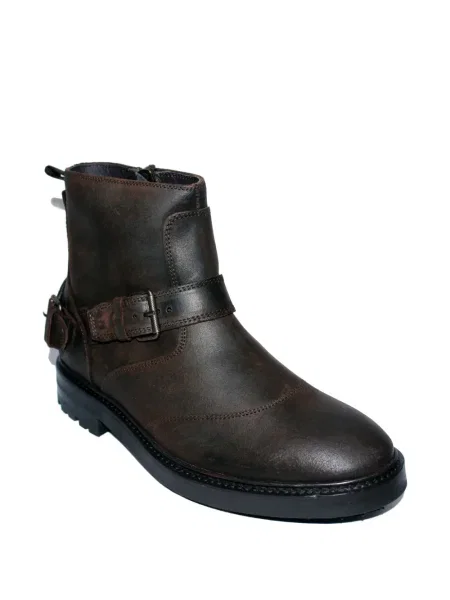 Botine Belstaff din piele cu cataramă cu bretele maro