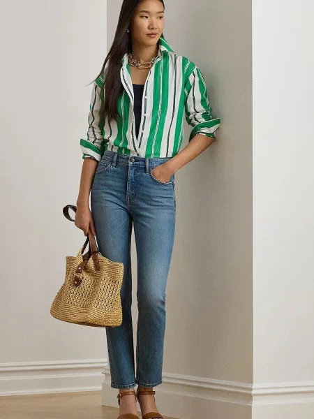 Košile Lauren Ralph Lauren relaxed s klasickým límcem zelená