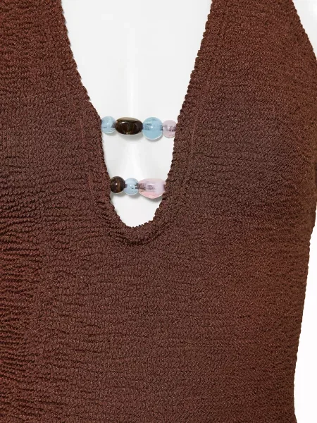 Hunza G Plavky S Vázáním Za Krkem Adirana S Ozdobnými Perličkami hnědá / světle růžová / tmavě modrá