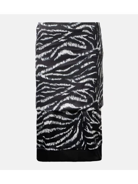 Fustă midi The Attico din satin cu imagine cu model zebră negru