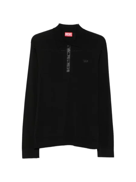 Lung tricou polo Diesel cu autograf negru