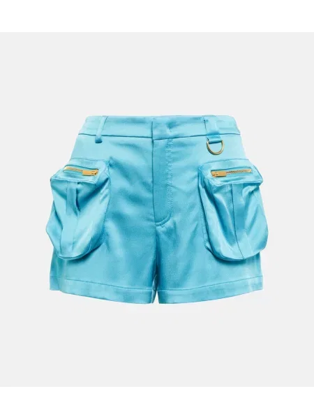 Pantaloni scurți Blumarine cu talie joasă din satin albastru